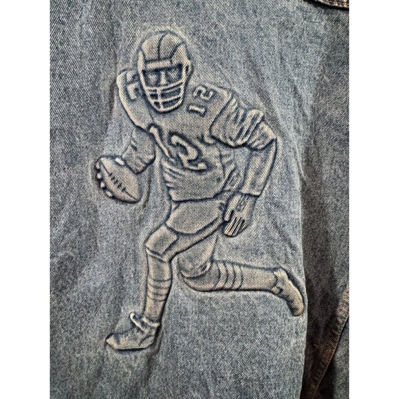 Vintage Denim Jean Jacket Coat Embossed Football Player Graphic X-Large Made USA - Picture 13 of 13